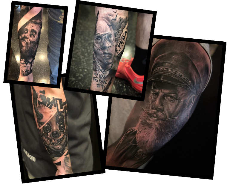 4 photos de tattoos de type réalisme and black and grey prises dans un studio de tattoo à mascouche